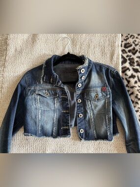 Cropped Distressed Denim Jacket